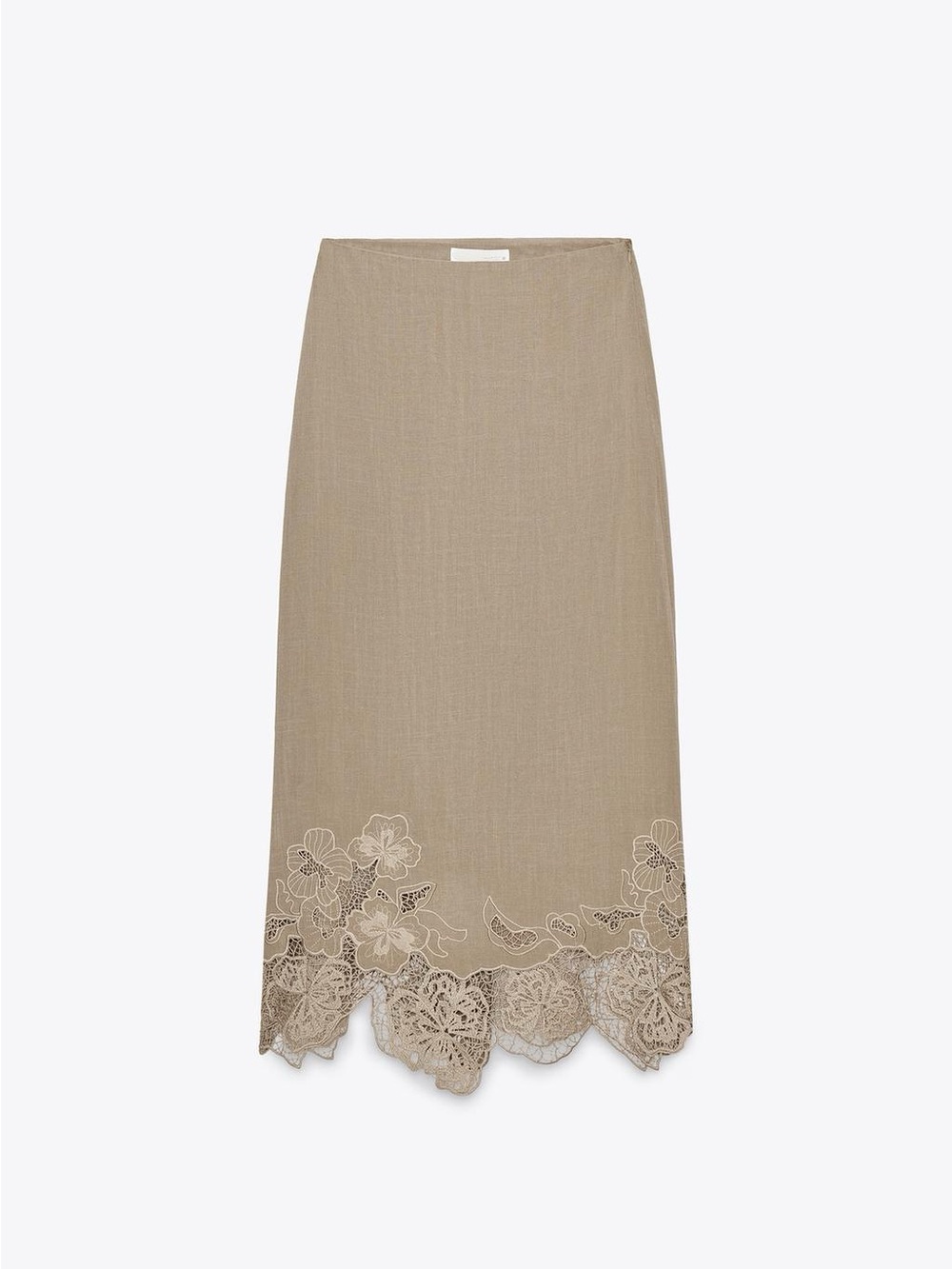 Embroidered Pencil Skirt in Taupe